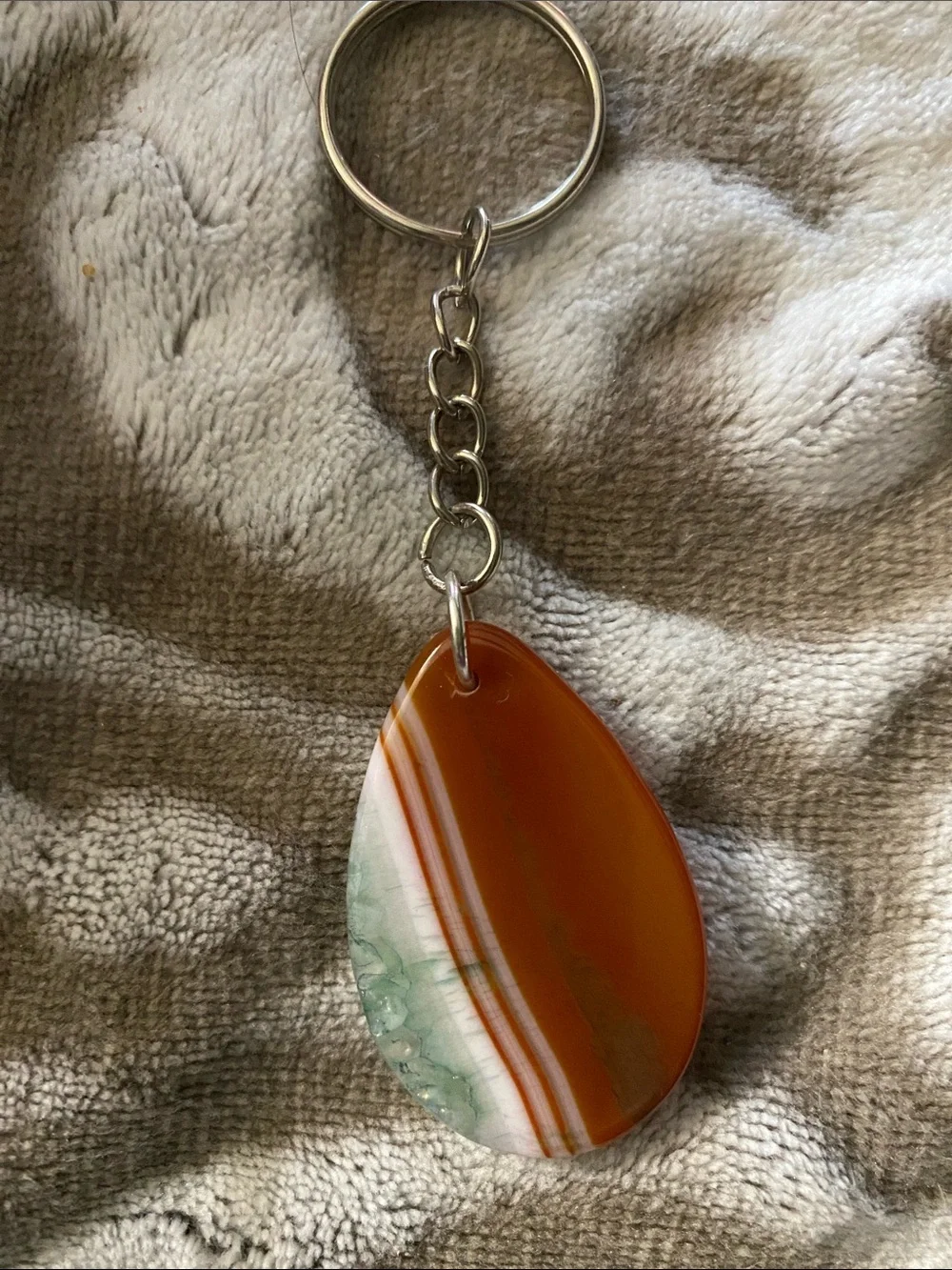 Agate Teardrop Keychain - Brown & White Stone Keyring